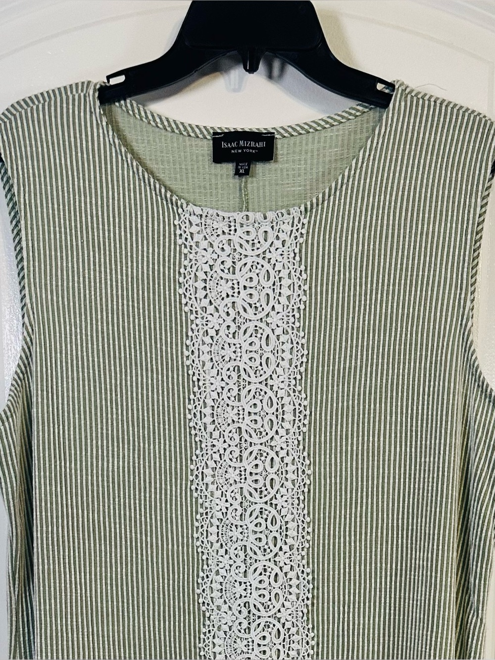 Isaac Mizrahi New York Striped Shift Dress XL Lace Detail Made in USA Green